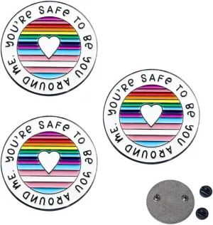 Round Rainbow Brooch, You're Safe To Be You Around Me Badge Pin Enamel Brooch with Inspirational Quote LGBTQ Lapel Pin for Clothing Bags Backpacks Hat Accessory Decoration