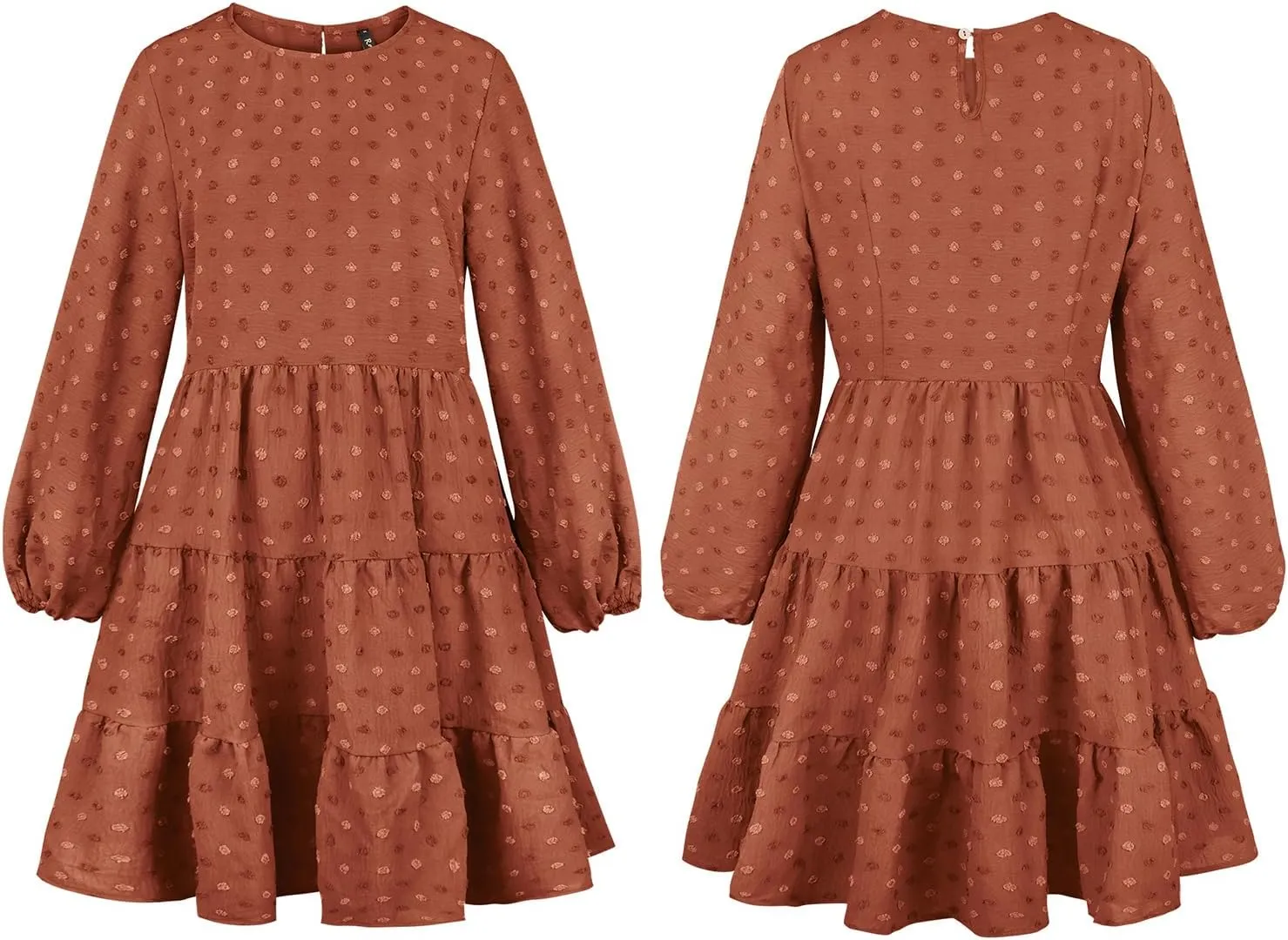 ROYLAMP Women's Swiss Dots Dress Long Sleeve Crew Neck Tiered Casual Spring Boho Flowy Tunic Shift Mini Dresses