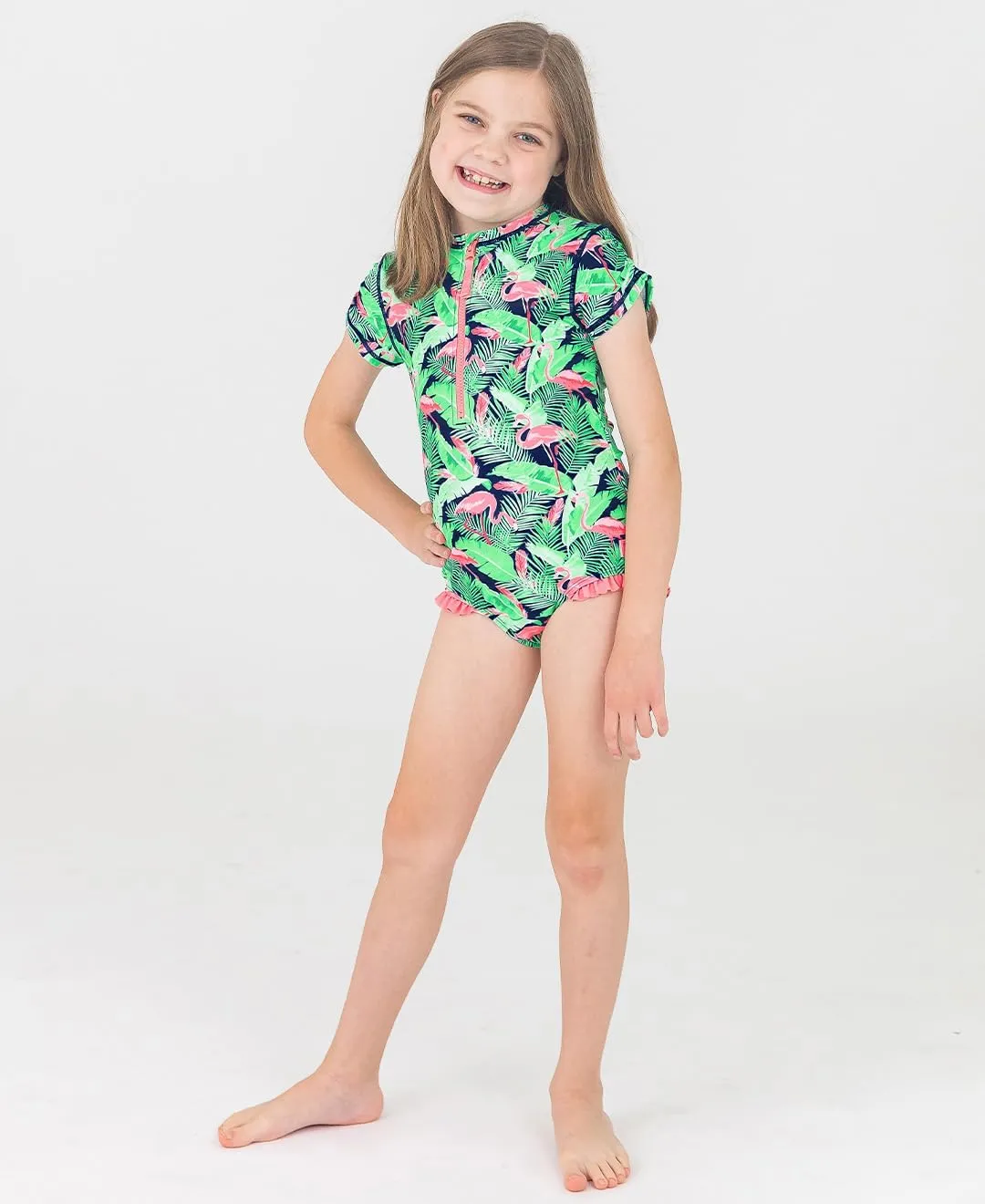 RuffleButts Girls One Piece Rash Guard Baby Swimsuit UPF 50  Sun Protection