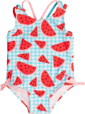 RuffleButts Girls UPF50  Sun Protection Tie Shoulder/Cross Back One Piece Swimsuit