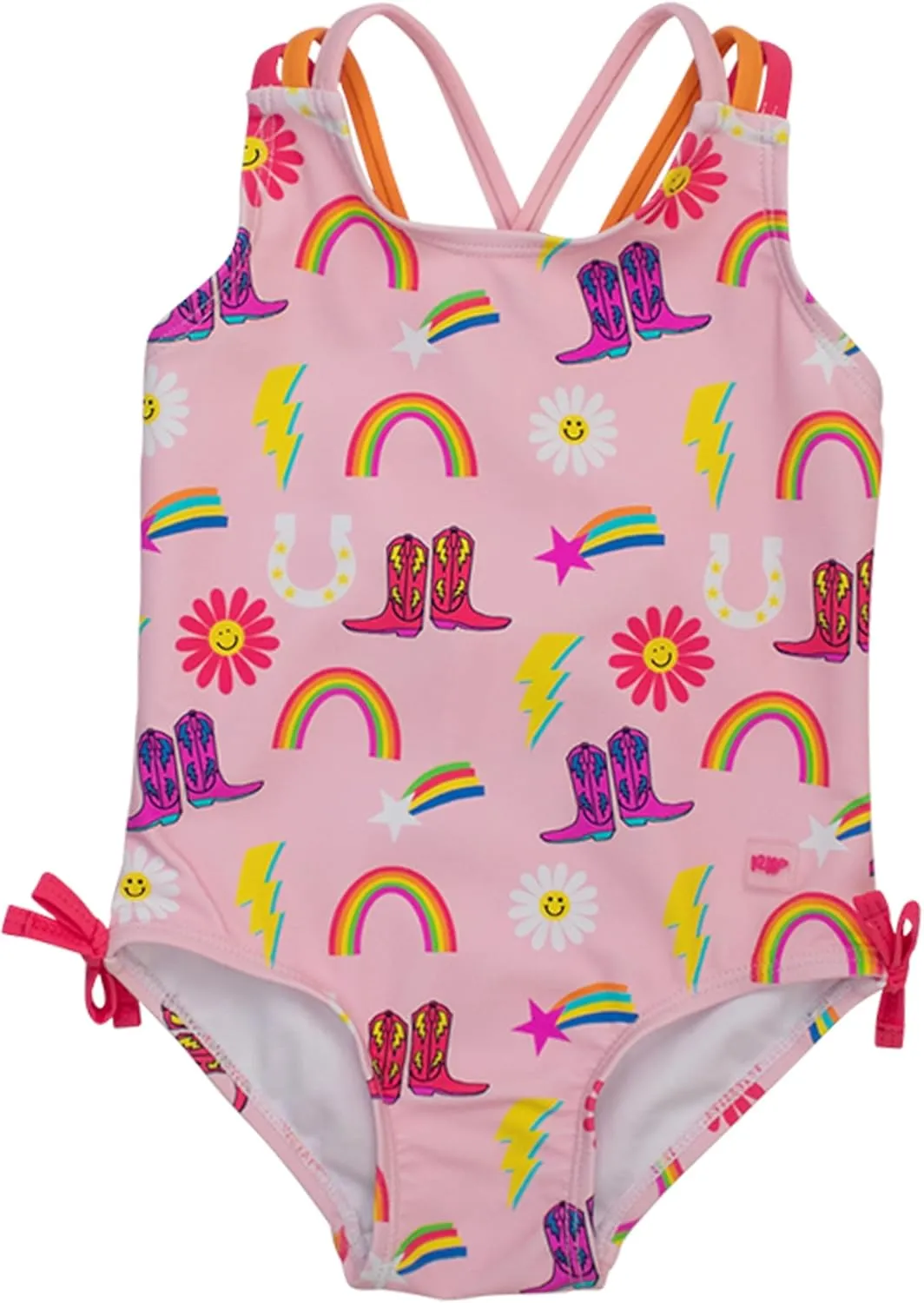 RuffleButts Girls UPF50  Sun Protection Tie Shoulder/Cross Back One Piece Swimsuit