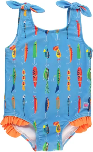 RuffleButts Girls UPF50  Sun Protection Tie Shoulder/Cross Back One Piece Swimsuit