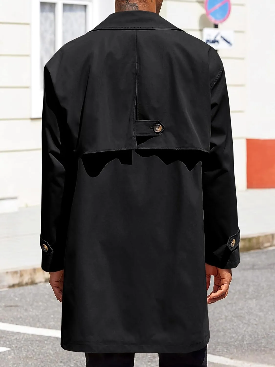 Runcati Mens Trench Coat Single Breasted Slim Fit Mid Long Jackets Casual Fall Windbreaker Overcoat