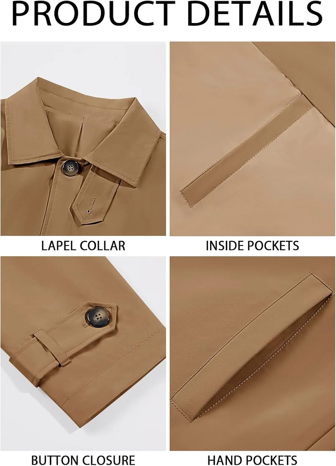 Runcati Mens Trench Coat Single Breasted Slim Fit Mid Long Jackets Casual Fall Windbreaker Overcoat