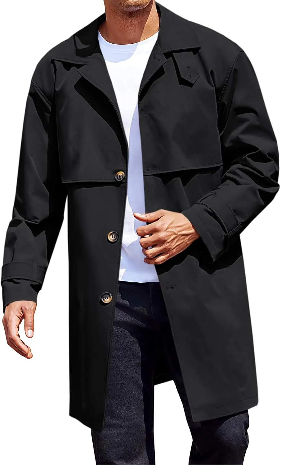 Runcati Mens Trench Coat Single Breasted Slim Fit Mid Long Jackets Casual Fall Windbreaker Overcoat