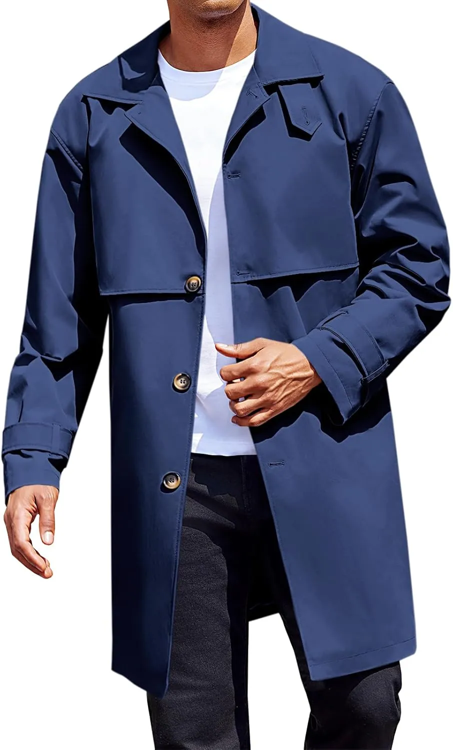 Runcati Mens Trench Coat Single Breasted Slim Fit Mid Long Jackets Casual Fall Windbreaker Overcoat