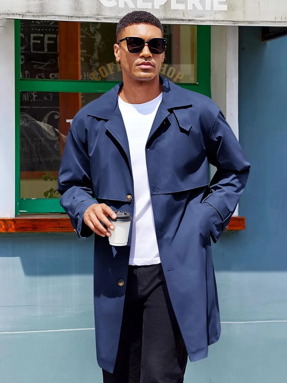 Runcati Mens Trench Coat Single Breasted Slim Fit Mid Long Jackets Casual Fall Windbreaker Overcoat