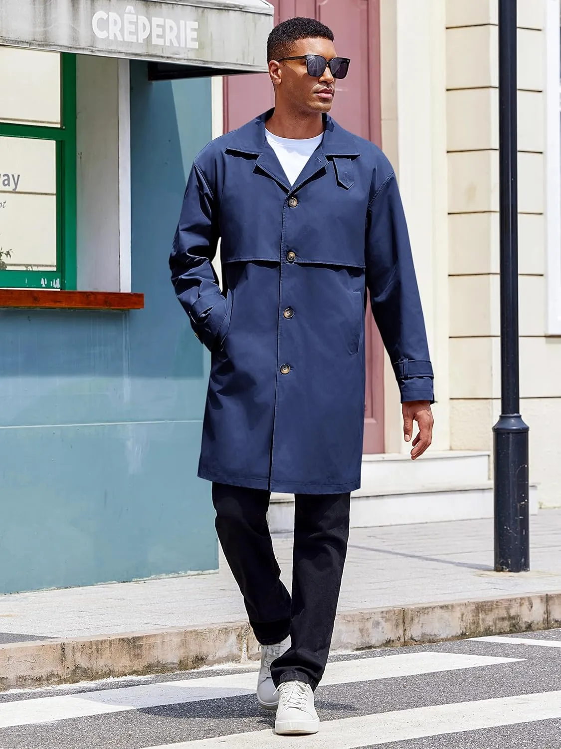 Runcati Mens Trench Coat Single Breasted Slim Fit Mid Long Jackets Casual Fall Windbreaker Overcoat