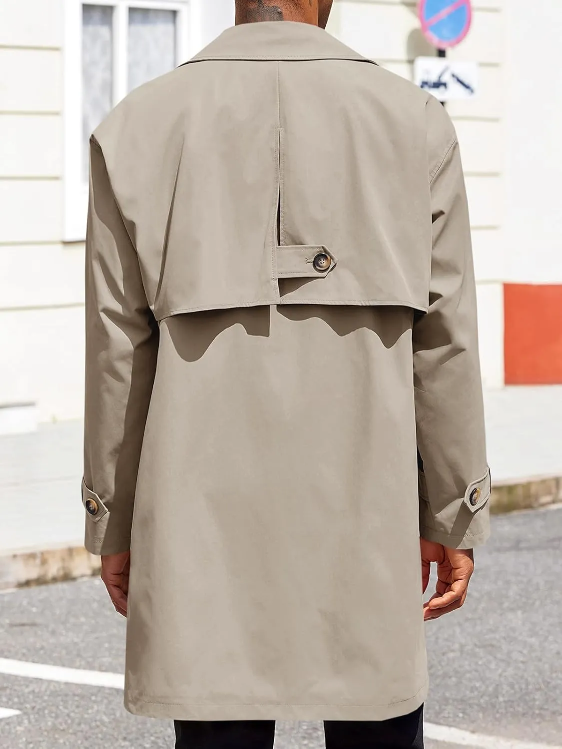 Runcati Mens Trench Coat Single Breasted Slim Fit Mid Long Jackets Casual Fall Windbreaker Overcoat