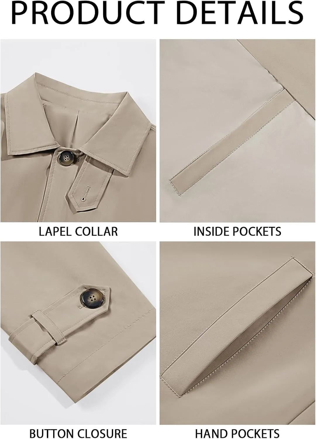 Runcati Mens Trench Coat Single Breasted Slim Fit Mid Long Jackets Casual Fall Windbreaker Overcoat