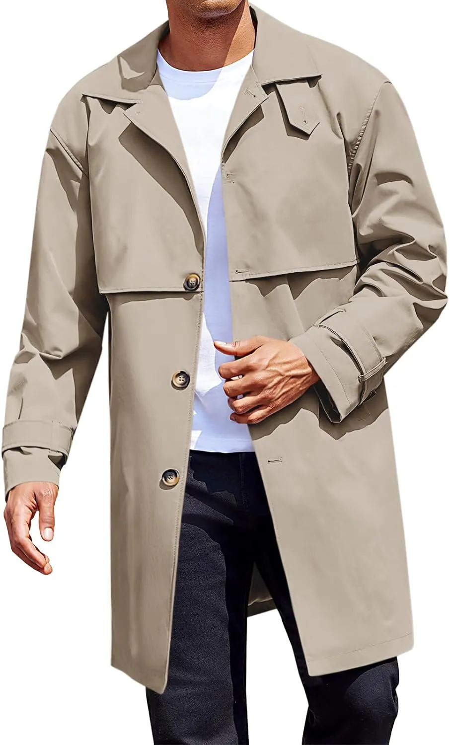 Runcati Mens Trench Coat Single Breasted Slim Fit Mid Long Jackets Casual Fall Windbreaker Overcoat