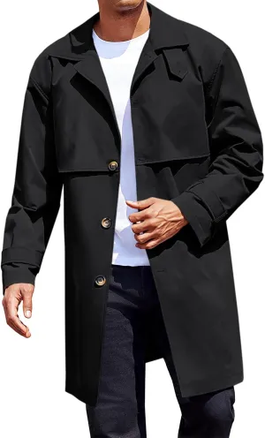 Runcati Mens Trench Coat Single Breasted Slim Fit Mid Long Jackets Casual Fall Windbreaker Overcoat
