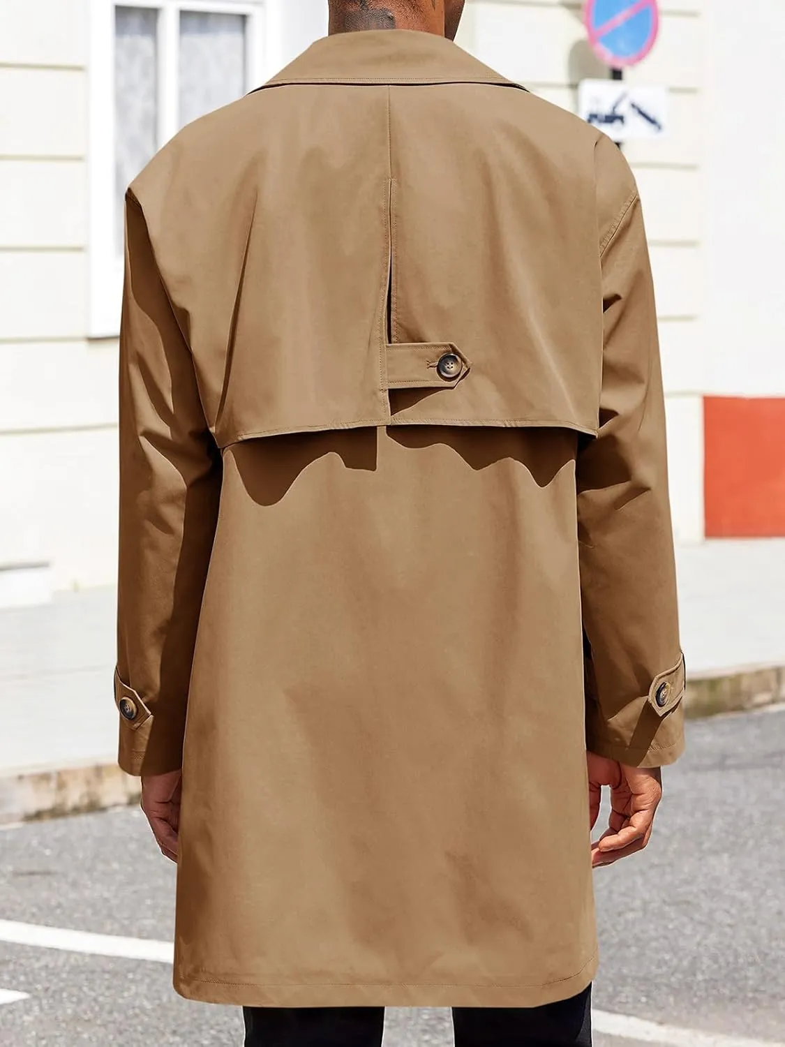 Runcati Mens Trench Coat Single Breasted Slim Fit Mid Long Jackets Casual Fall Windbreaker Overcoat