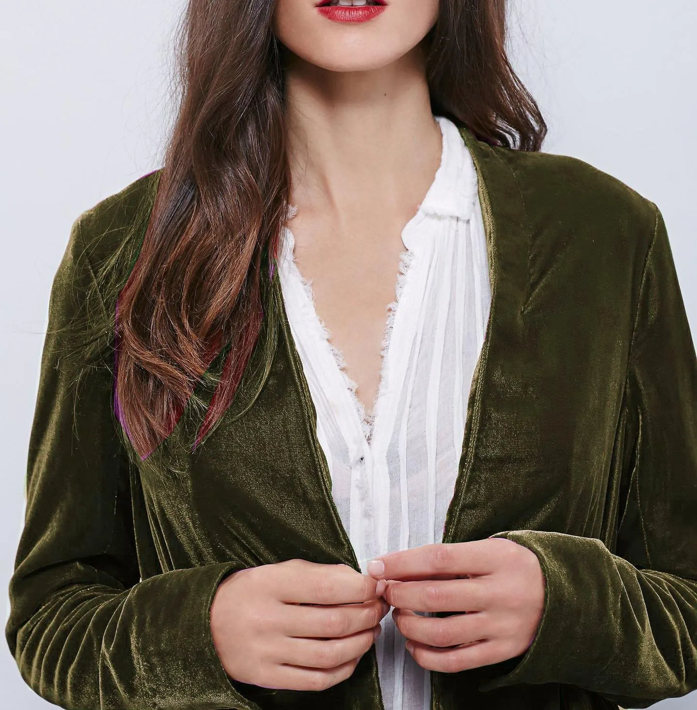 R.Vivimos Womens Ruffled Asymmetric Long Velvet Blazers Coat Casual Jackets