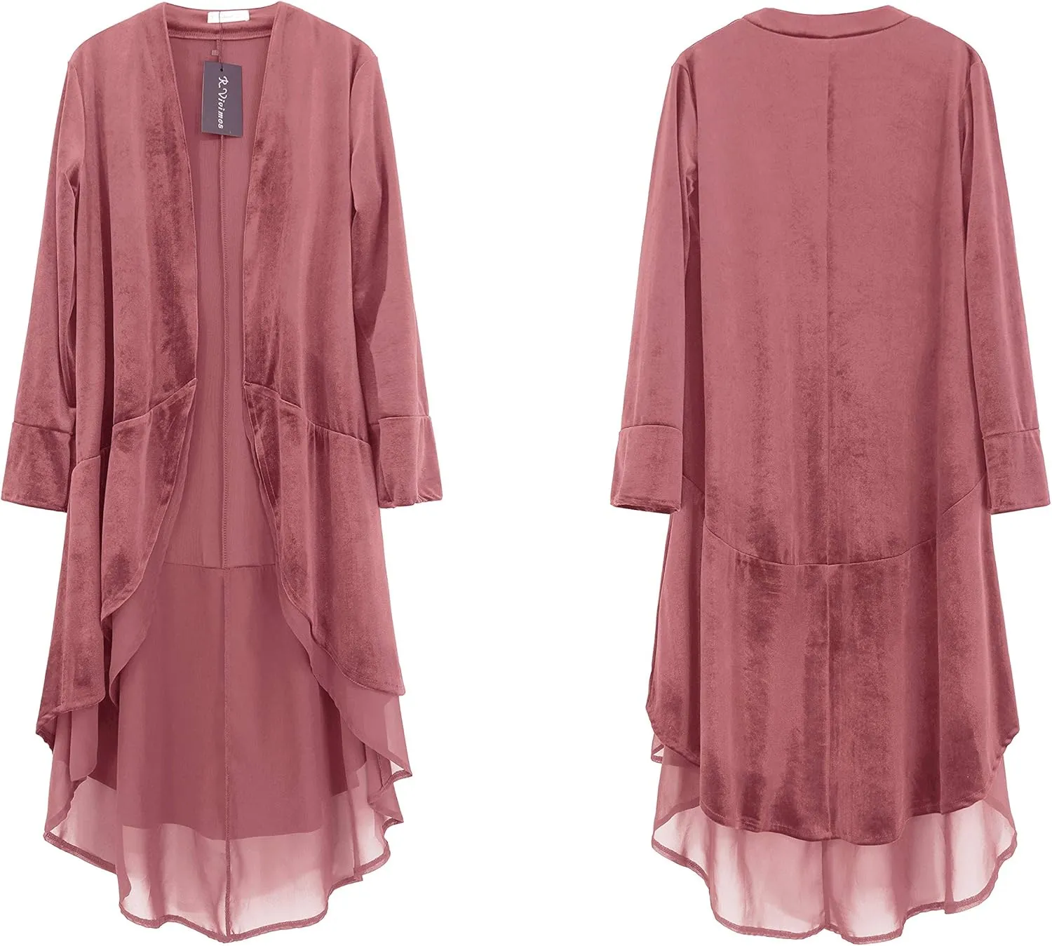 R.Vivimos Womens Ruffled Asymmetric Long Velvet Blazers Coat Casual Jackets