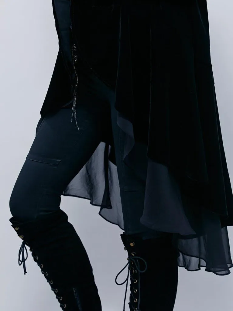 R.Vivimos Womens Ruffled Asymmetric Long Velvet Blazers Coat Casual Jackets