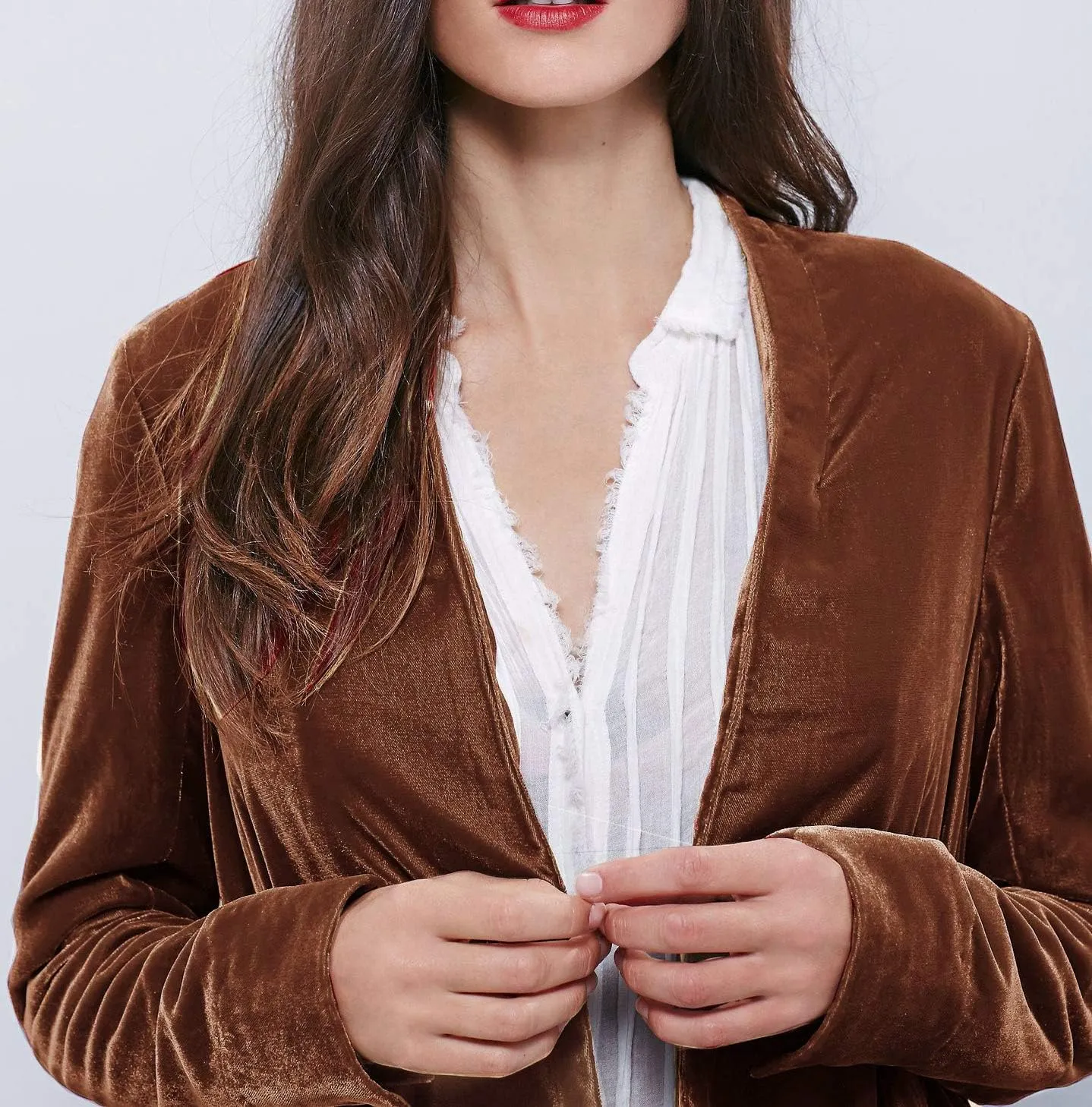 R.Vivimos Womens Ruffled Asymmetric Long Velvet Blazers Coat Casual Jackets