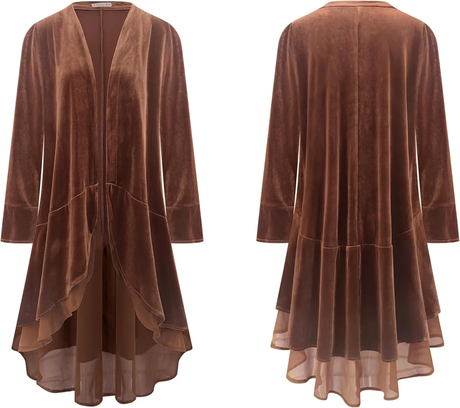R.Vivimos Womens Ruffled Asymmetric Long Velvet Blazers Coat Casual Jackets