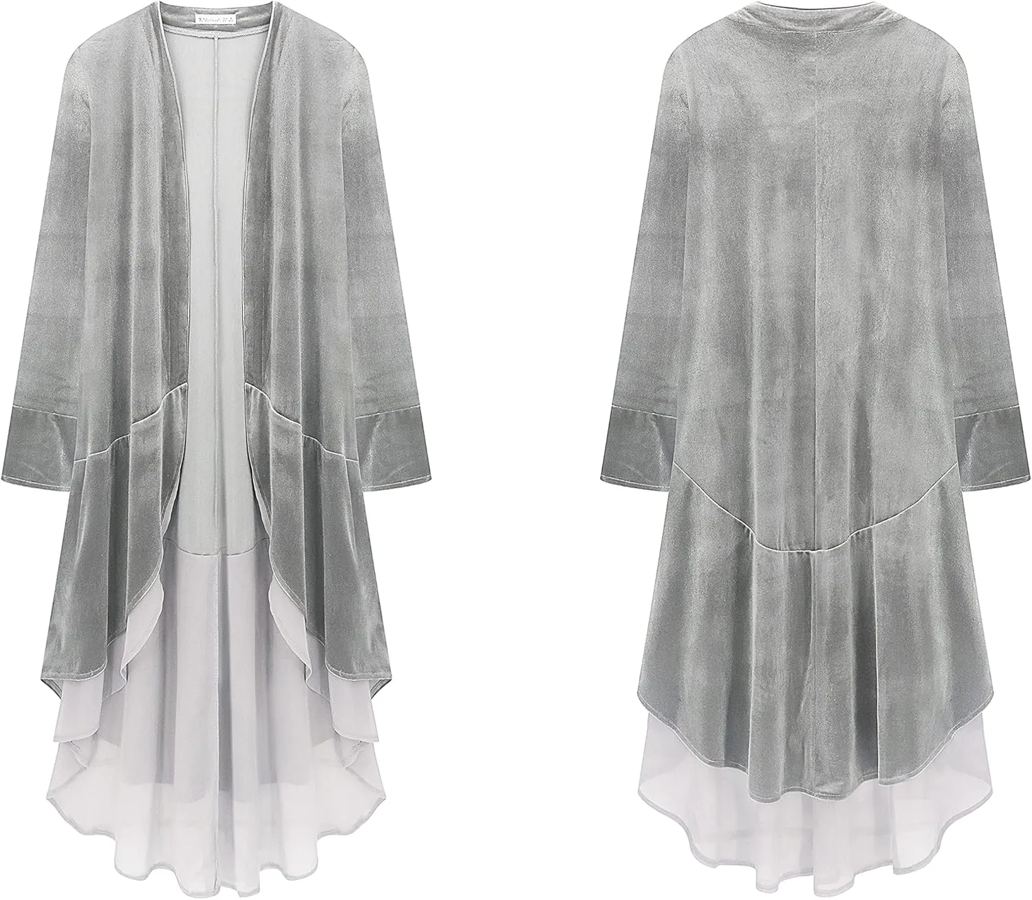 R.Vivimos Womens Ruffled Asymmetric Long Velvet Blazers Coat Casual Jackets