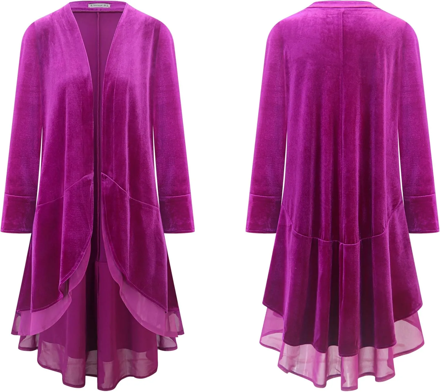 R.Vivimos Womens Ruffled Asymmetric Long Velvet Blazers Coat Casual Jackets