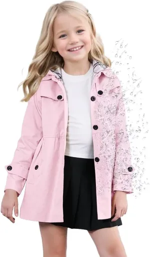 SANGTREE Girl's Waterproof Trench Coat Hooded Lightweight Rain Jackets