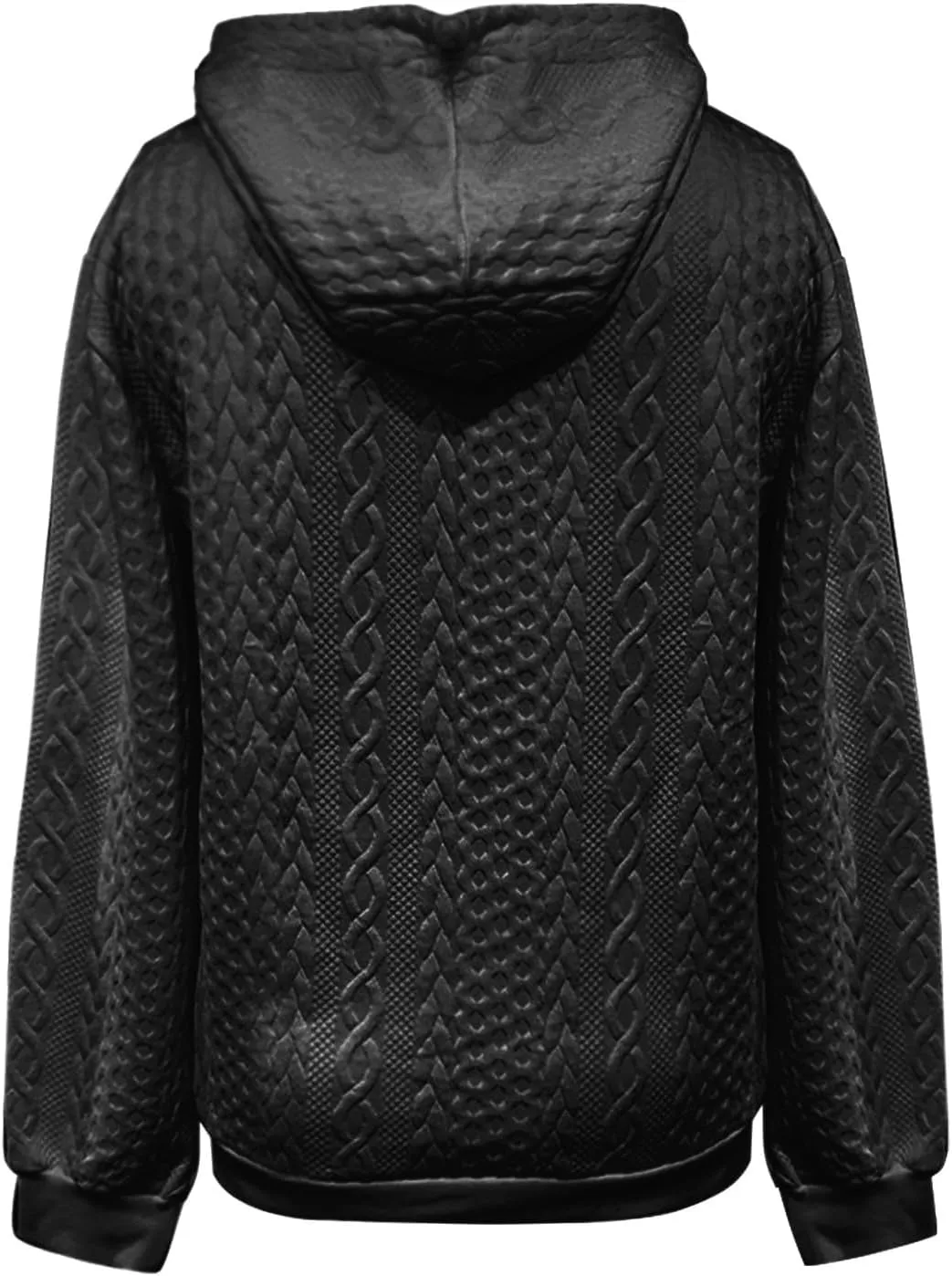 SHAOBGE Front L Women's Textured Long Sleeve Drop Shoulder Drawstring Pullover Solid Hoodie Top