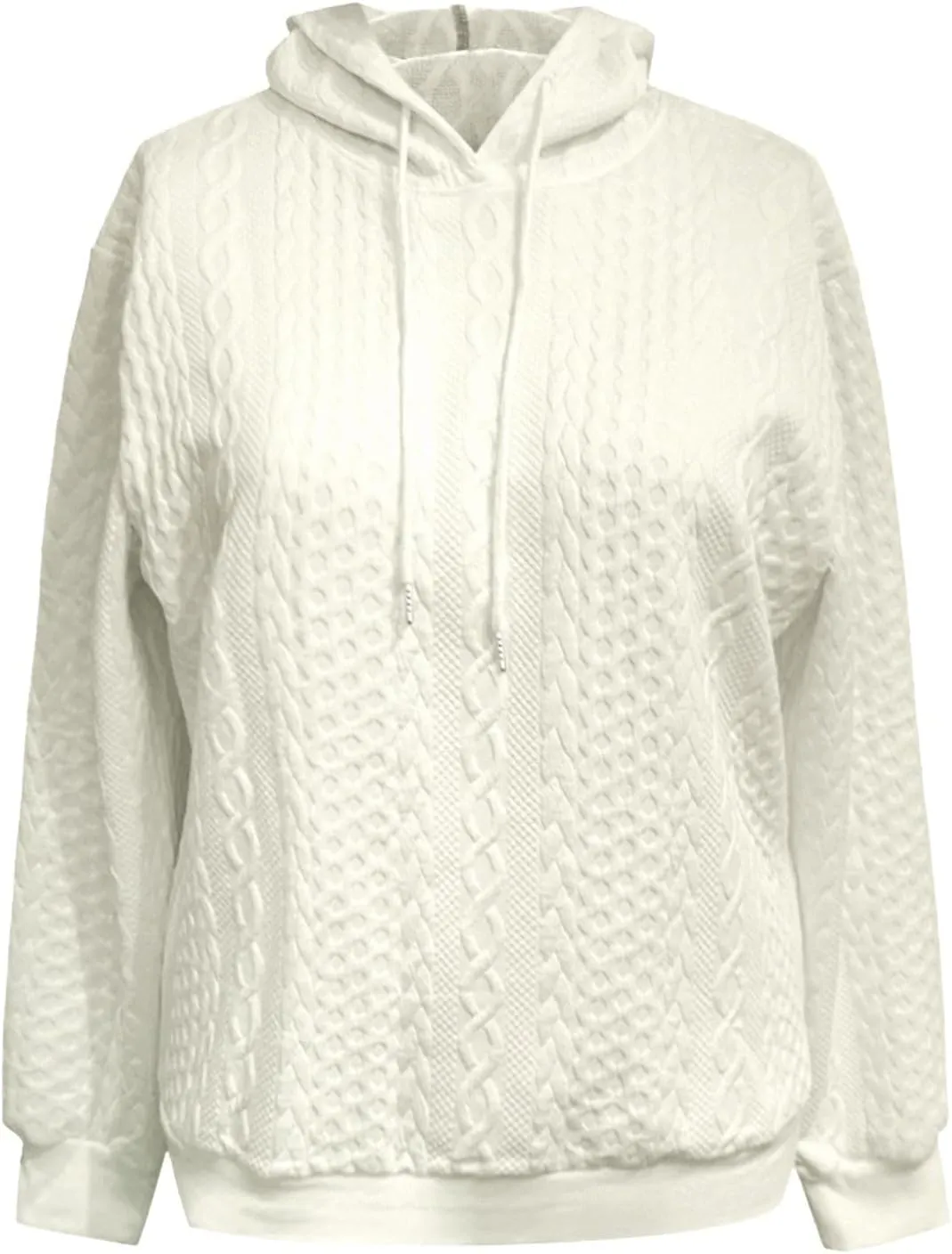 SHAOBGE Front L Women's Textured Long Sleeve Drop Shoulder Drawstring Pullover Solid Hoodie Top