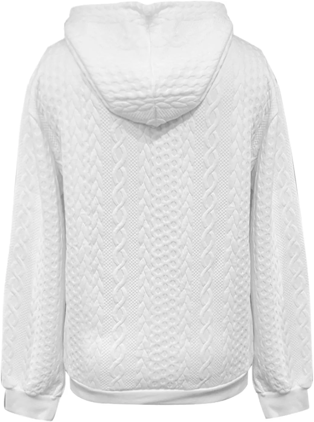 SHAOBGE Front L Women's Textured Long Sleeve Drop Shoulder Drawstring Pullover Solid Hoodie Top