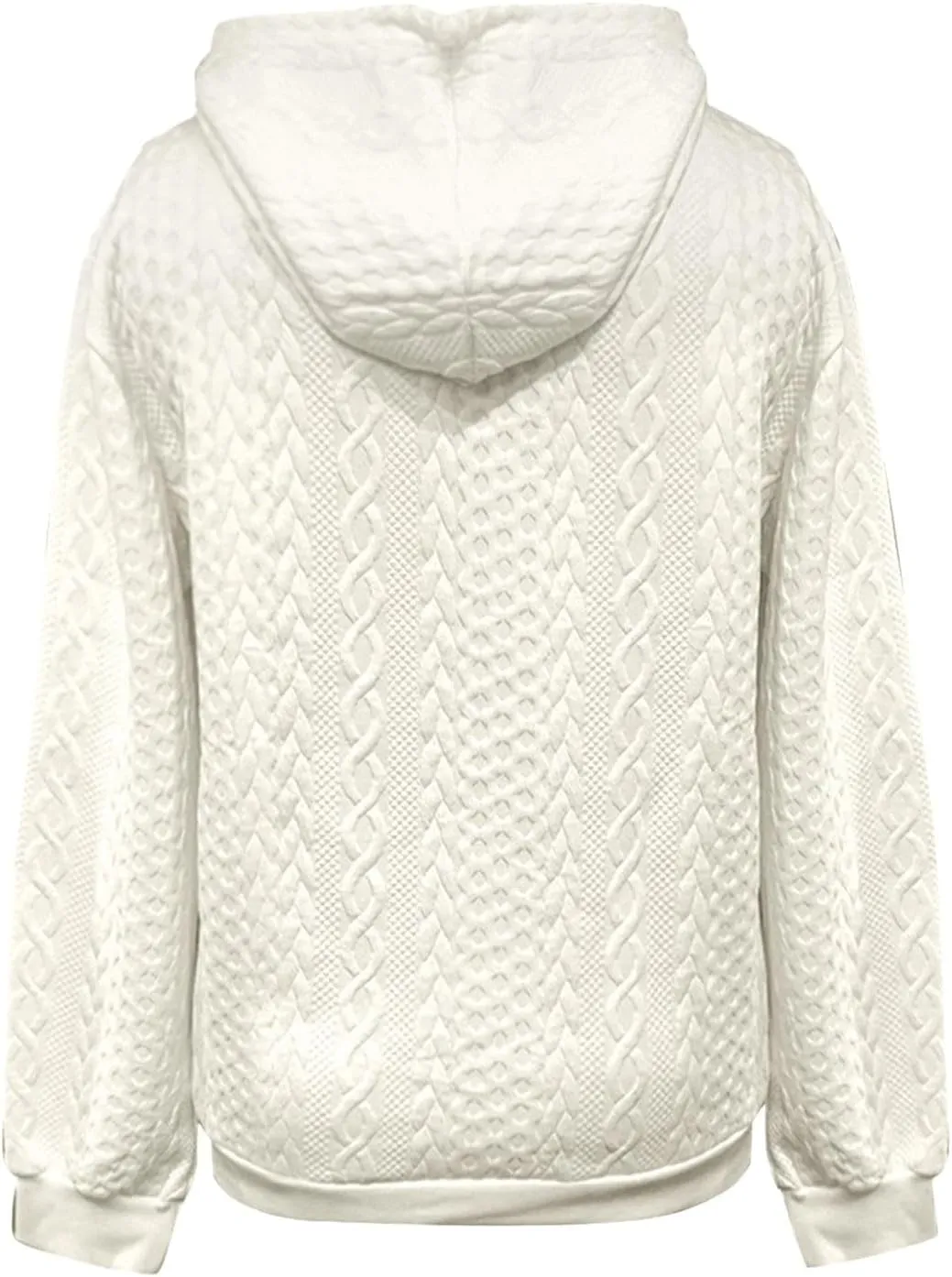 SHAOBGE Front L Women's Textured Long Sleeve Drop Shoulder Drawstring Pullover Solid Hoodie Top