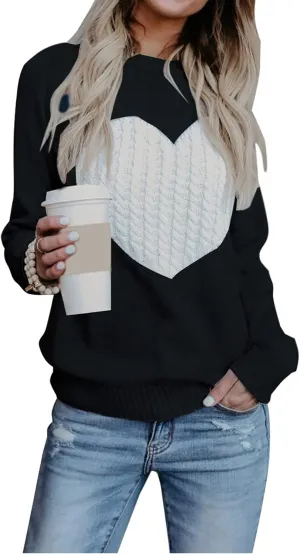 shermie Women's Pullover Sweaters Long Sleeve Crew Neck Cute Heart Knitted Casual Sweater