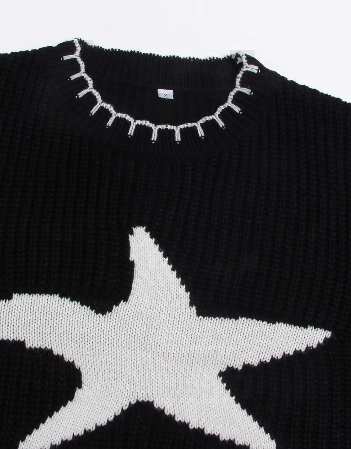 shermie Women's Star Graphic Knitted Pullover Sweaters Long Sleeve Crew Neck Casual Sweater