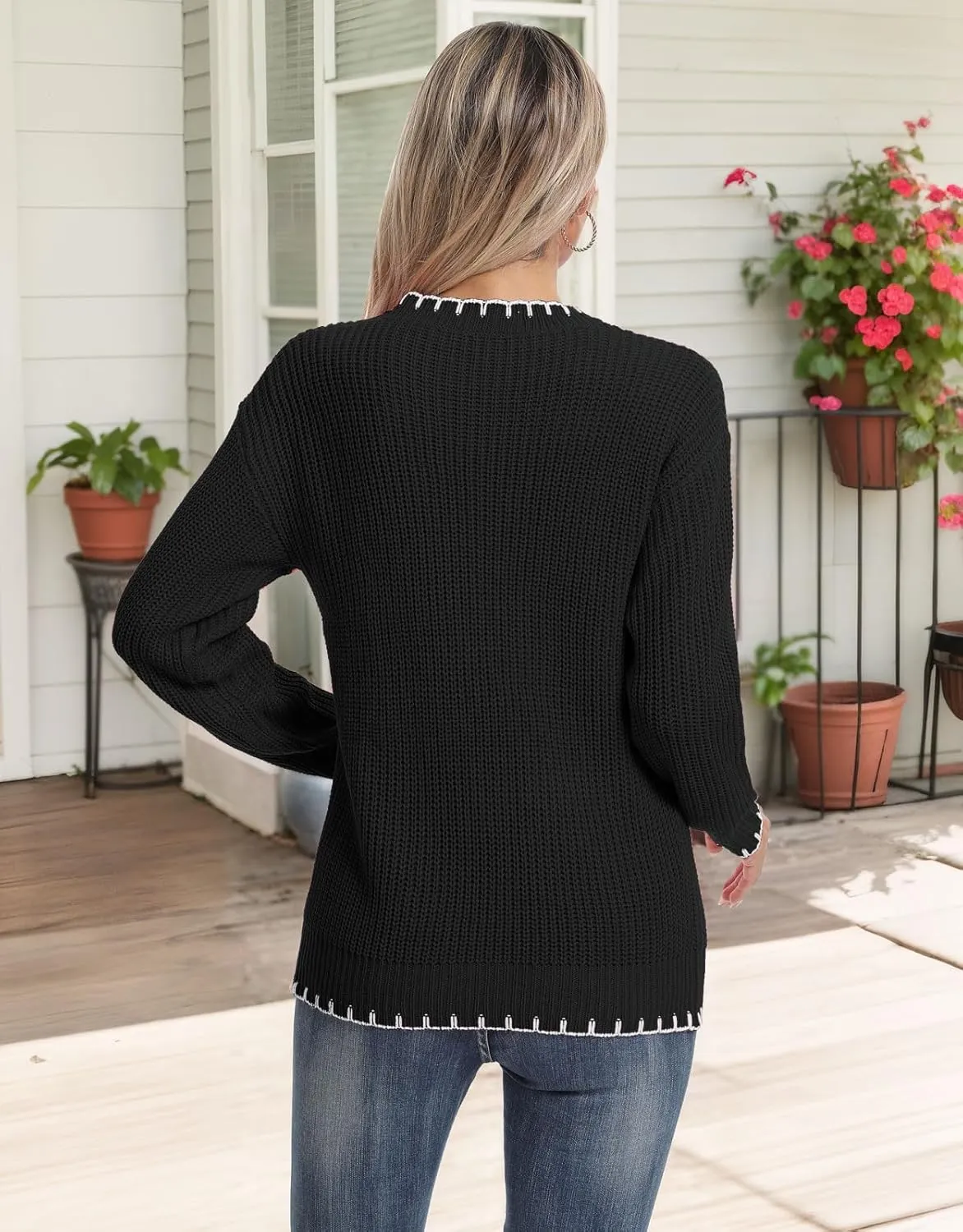 shermie Women's Star Graphic Knitted Pullover Sweaters Long Sleeve Crew Neck Casual Sweater