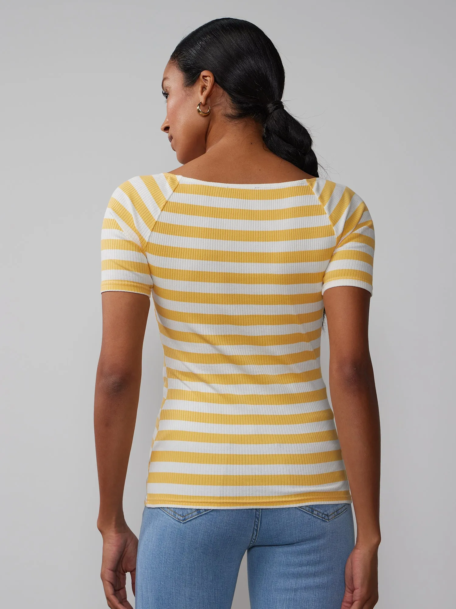 Short Sleeve Boat Neck Ribbed T-Shirt