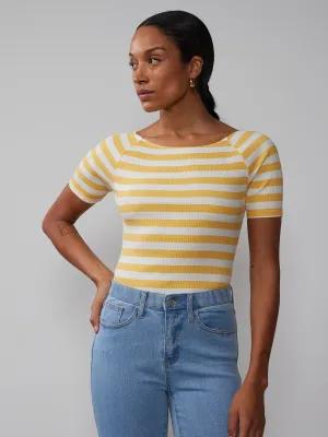 Short Sleeve Boat Neck Ribbed T-Shirt