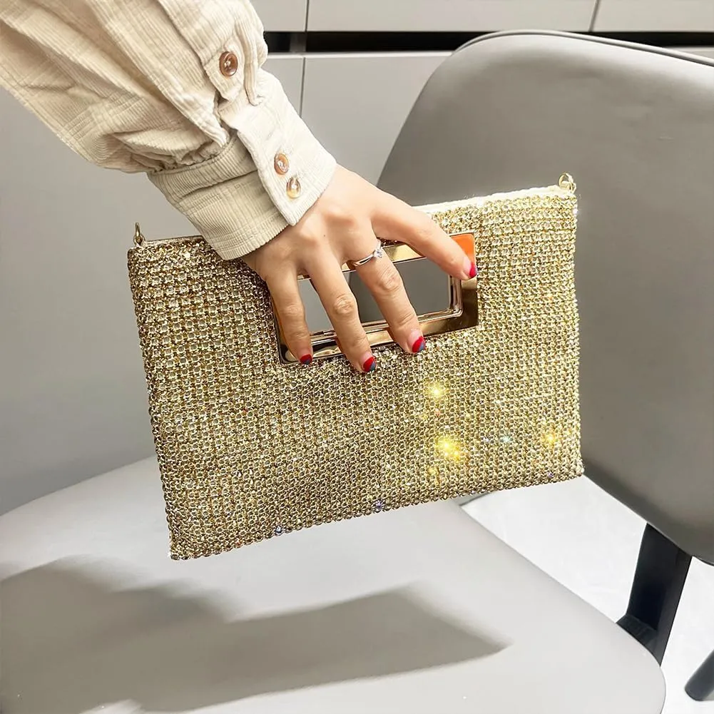Shoulder Bag for Women with Chain Handbag Rhinestone Snap Hobo Bag Clutch Purse for Wedding Party Prom
