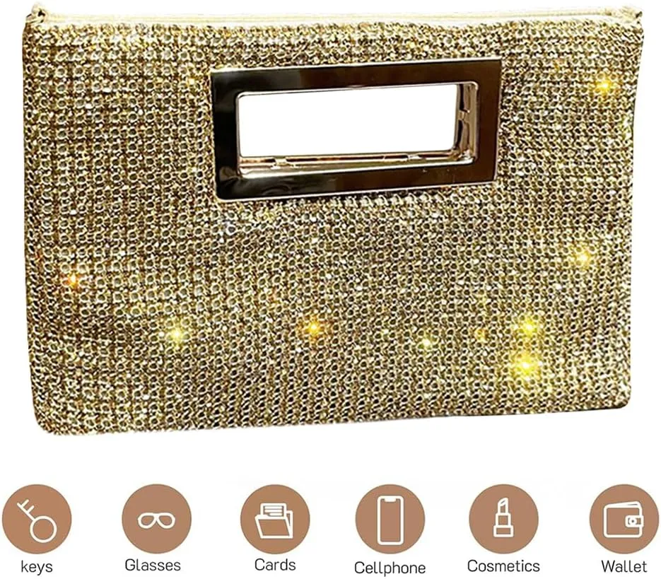 Shoulder Bag for Women with Chain Handbag Rhinestone Snap Hobo Bag Clutch Purse for Wedding Party Prom