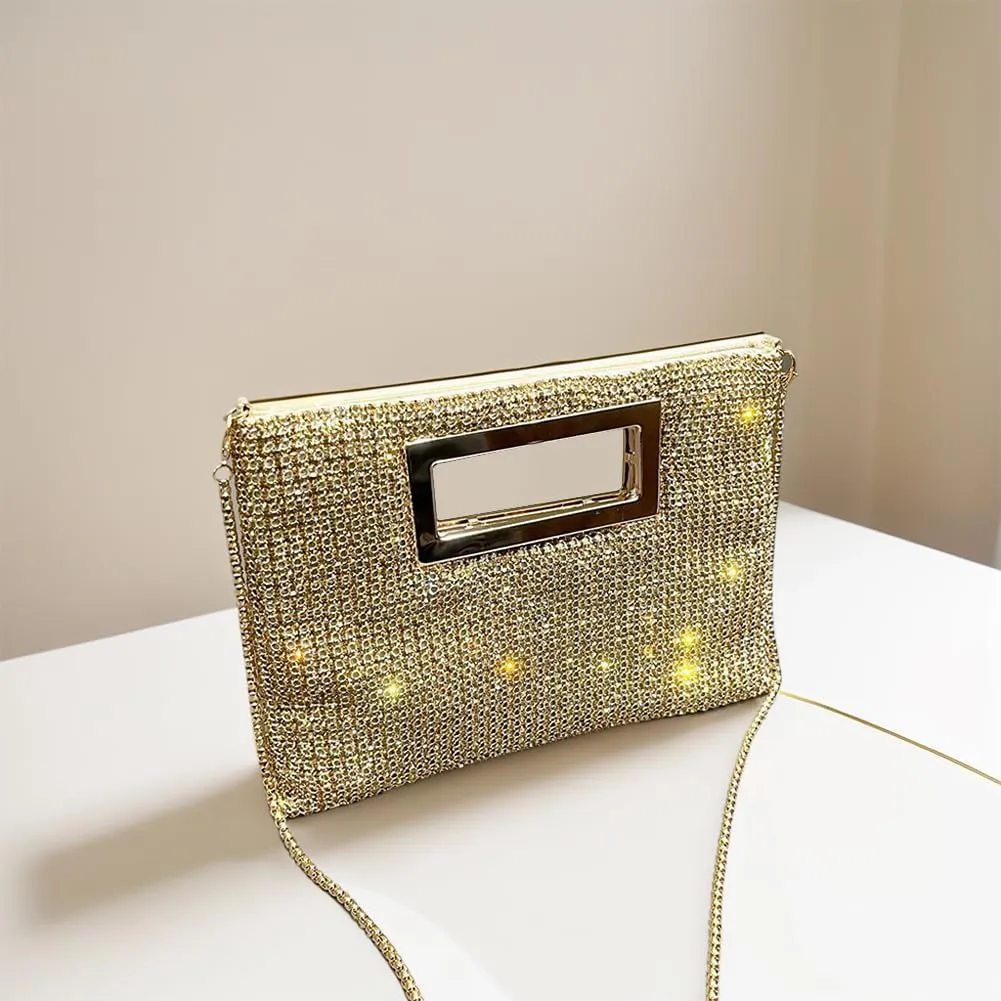 Shoulder Bag for Women with Chain Handbag Rhinestone Snap Hobo Bag Clutch Purse for Wedding Party Prom