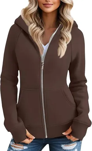 slqdgmryz Womens Zip Up Hoodies Winter Fleece Jacket Althletic Oversized Hooded Sweatshirt Plain Y2k Hoodie with Pockets