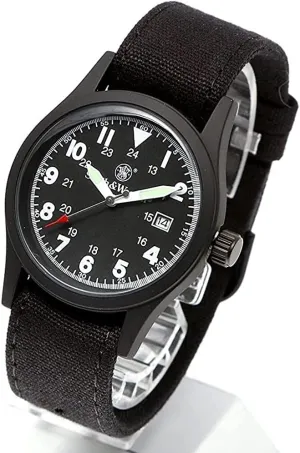 Smith & Wesson Men's Military Watch, 3 Interchangeable Canvas Straps, 3 ATM Water Resistant, Date Display, Scratch Resistant Glass, Suitable for Outdoor Activities, Swimming, 38 mm, Christmas Gift