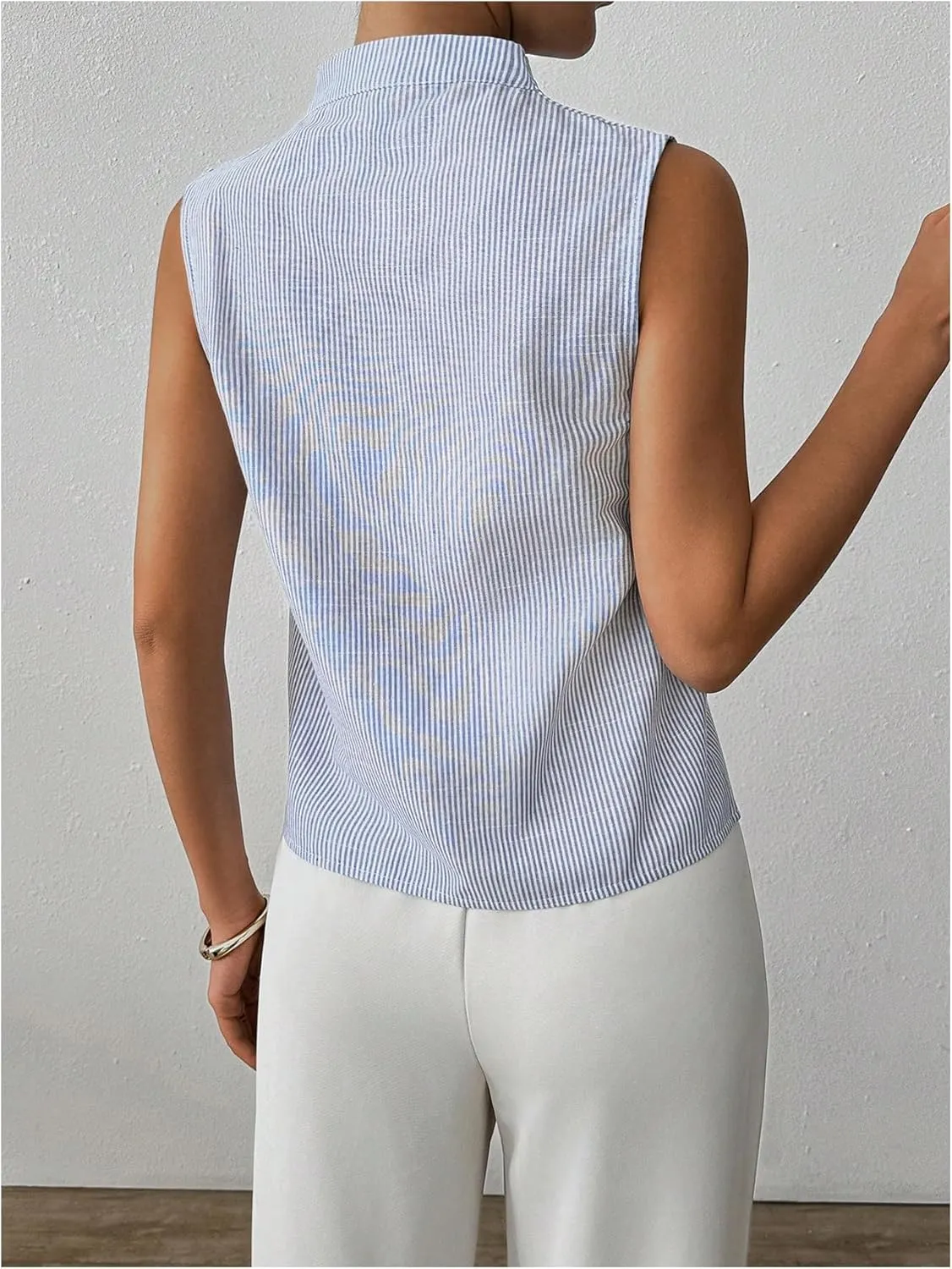 SOLY HUX Women's Work Outfits V Neck Sleeveless Blouses Summer Casual Tank Tops Business Office Dressy Striped Shirts