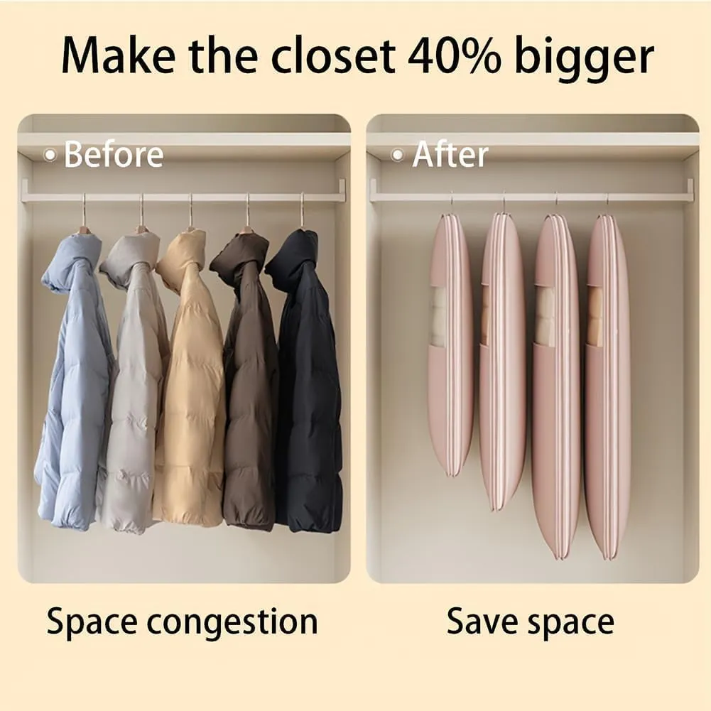 Space Saving Hanging Garment Bag with Self Compression Zipper, 2025 New Down Coat Compression Dust Cover for Closet Storage,Transparent Visibility (Light peach,XL)