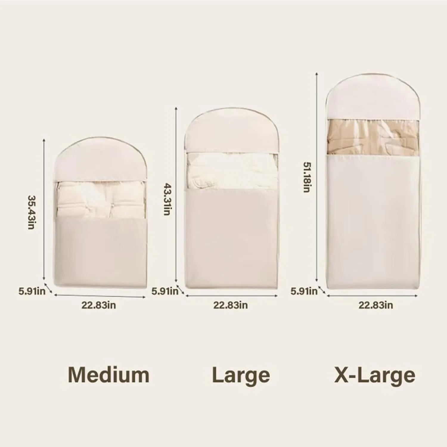 Space Saving Hanging Garment Bag with Self Compression Zipper, 2025 New Down Coat Compression Dust Cover for Closet Storage,Transparent Visibility (Light peach,XL)