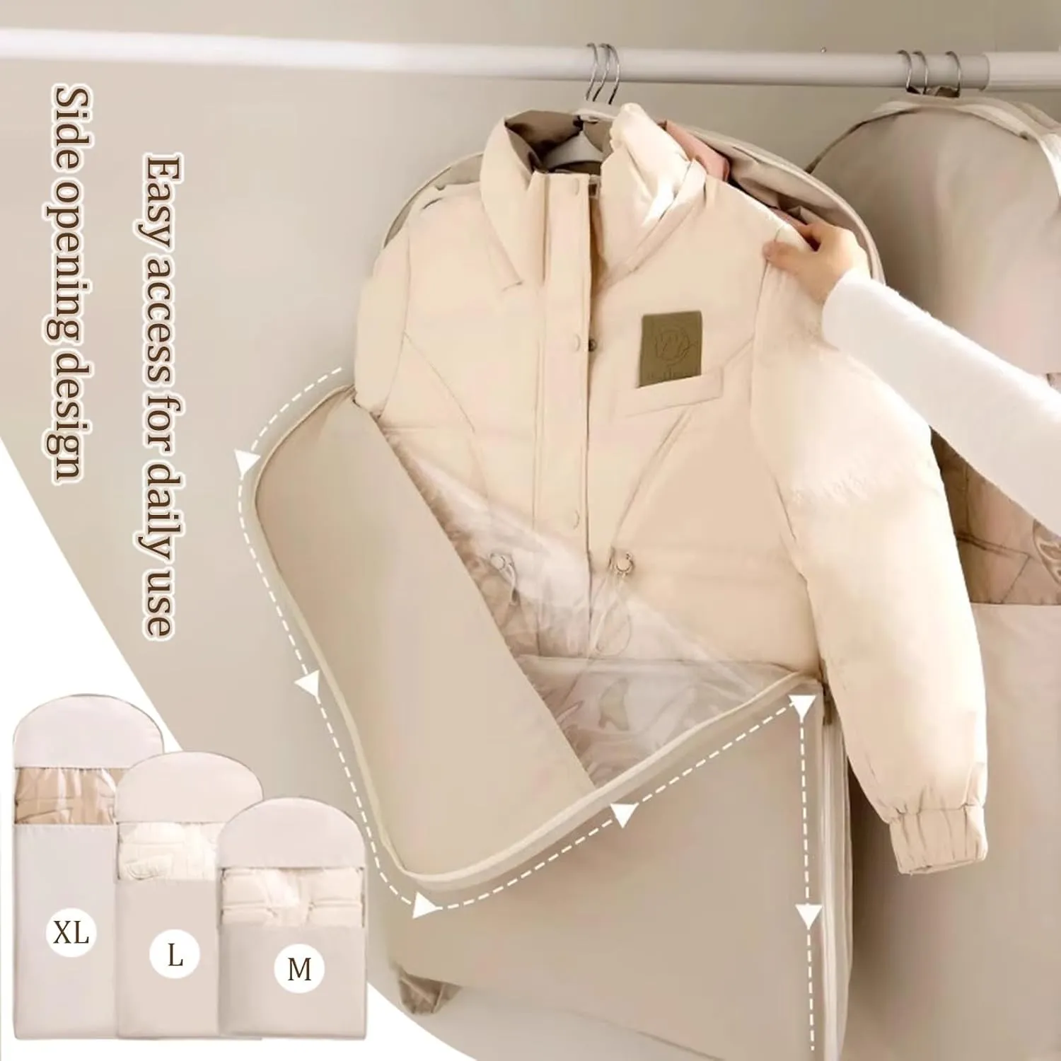 Space Saving Hanging Garment Bag with Self Compression Zipper, Dust Cover for Coats, Suits & Down Jackets, Clear Garment Bag(Pink,X-Large)