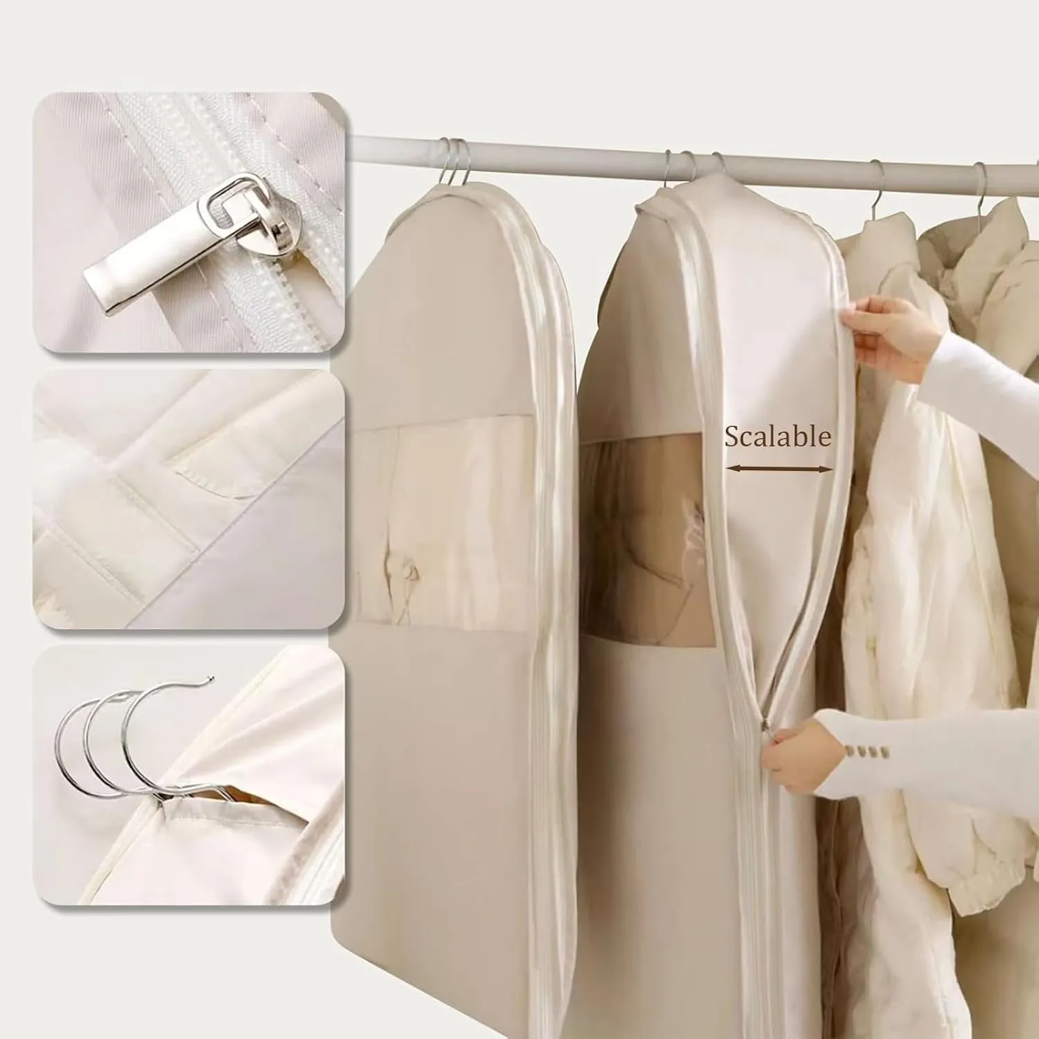Space Saving Hanging Garment Bag with Self Compression Zipper, Dust Cover for Coats, Suits & Down Jackets, Clear Garment Bag(Pink,X-Large)