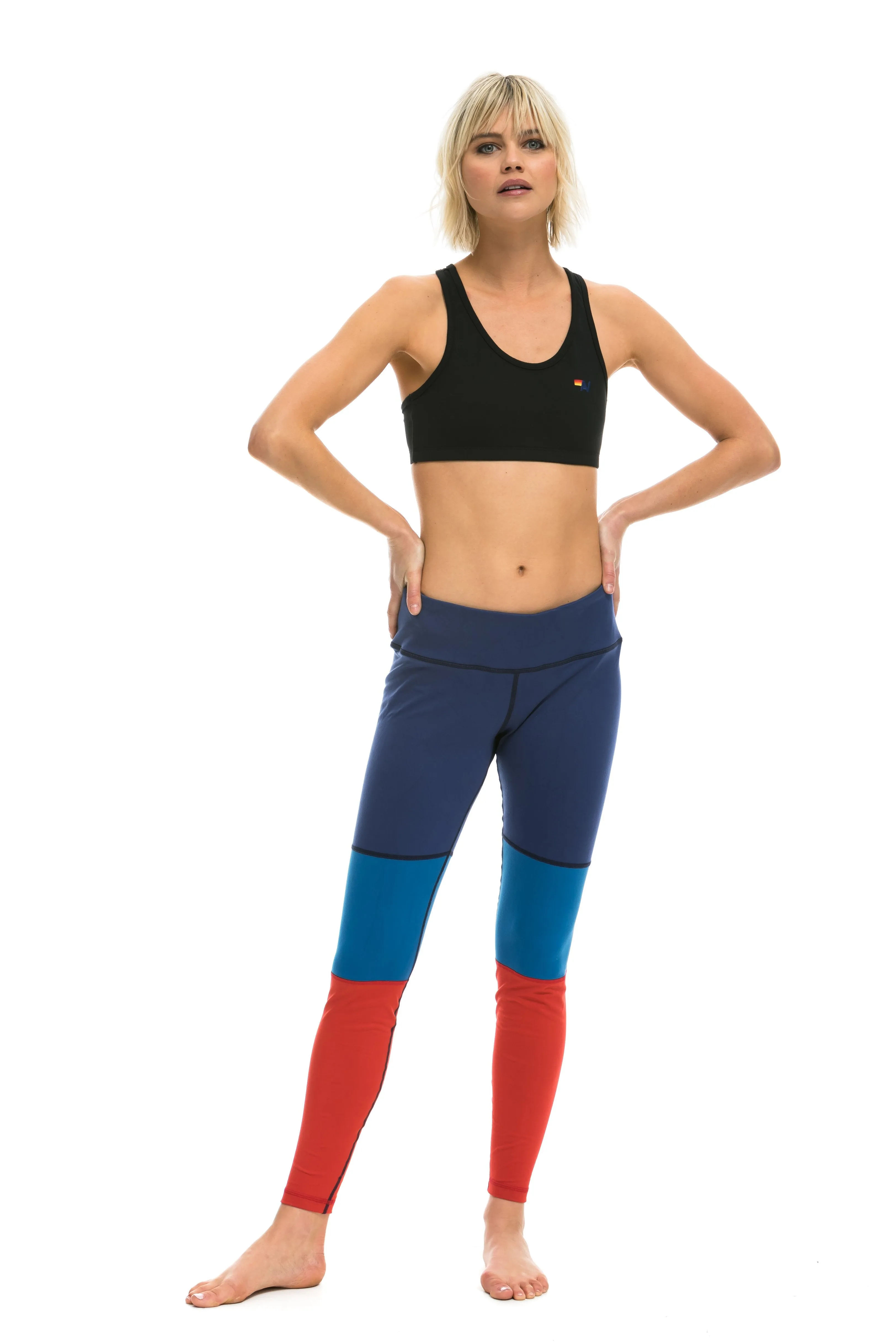 SPRINTER FULL LENGTH LEGGINGS - POSEIDON / CARIBBEAN / RED