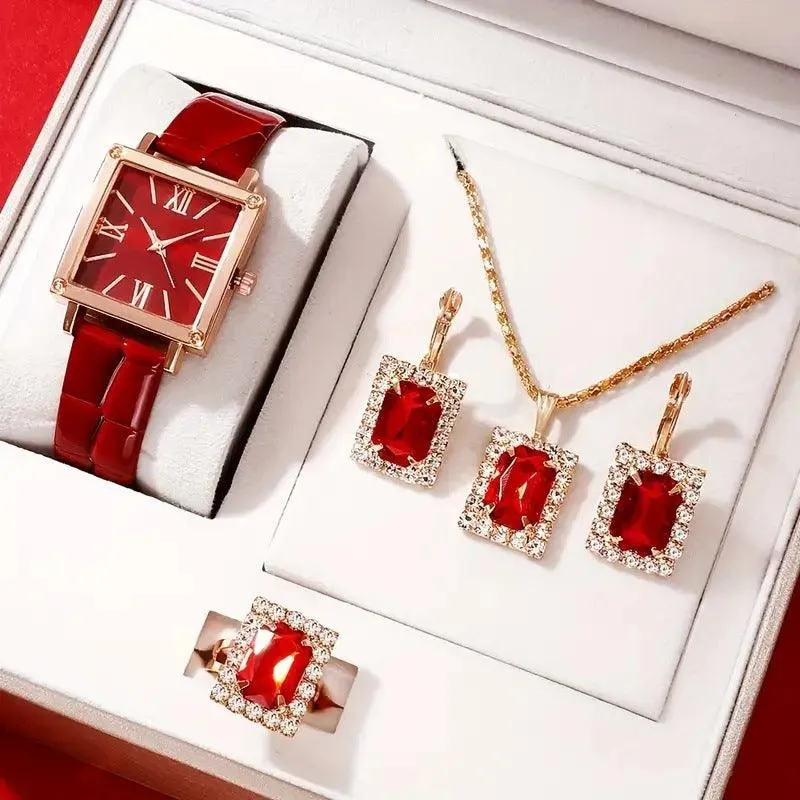 Square Belt Watch Gem Bracelet Set Timeless Luxury & Modern Elegance