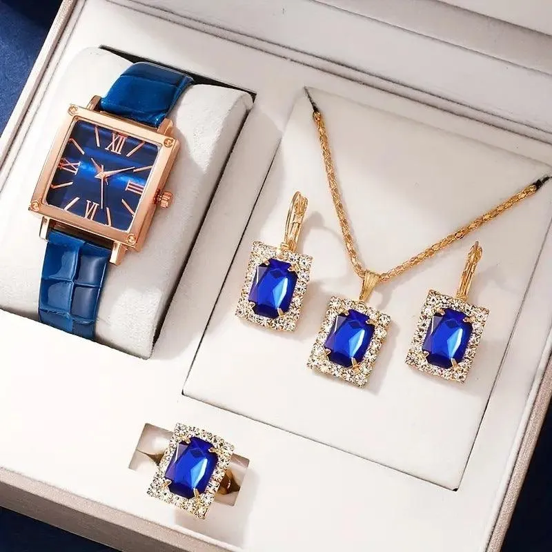Square Belt Watch Gem Bracelet Set Timeless Luxury & Modern Elegance