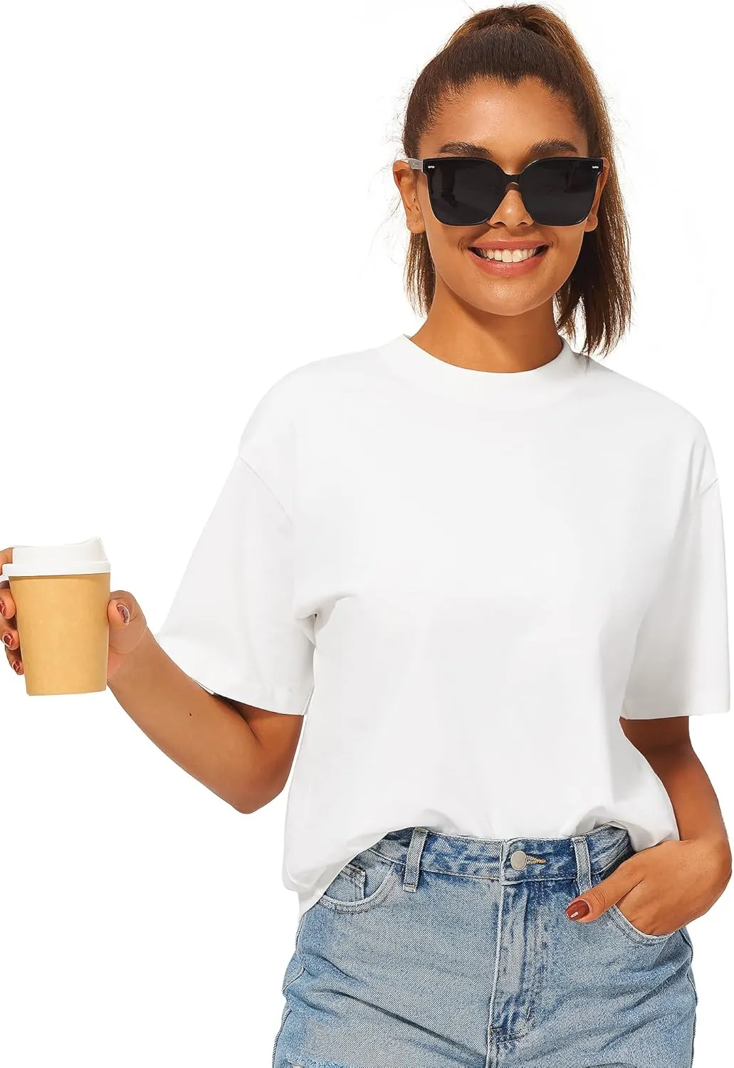 Stelle Women Cotton T-Shirts Oversized Crewneck Short Sleeve Summer Casual Tops Unisex Adult