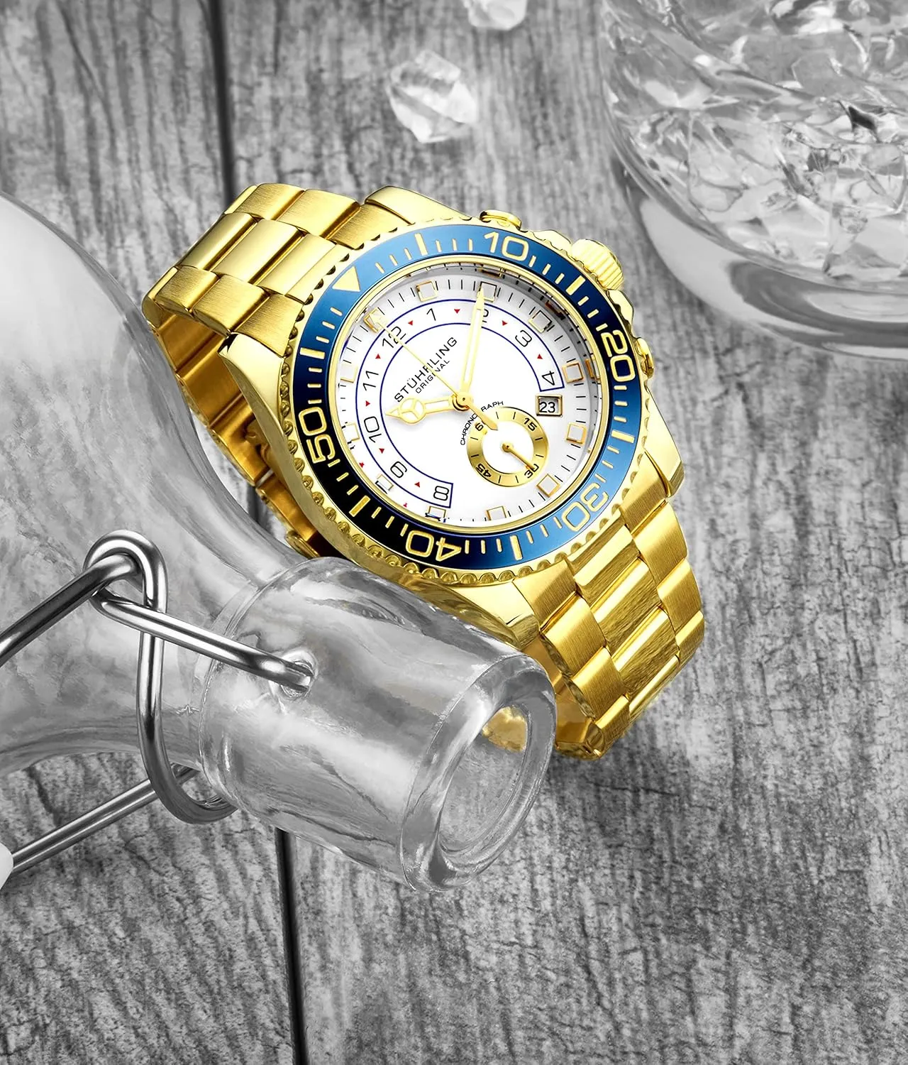 Sthrling Original Men's Chronograph Dive Watch with Stainless Steel Bracelet Quickset Date Screw Down Crown Water Resistant up to 10 ATM