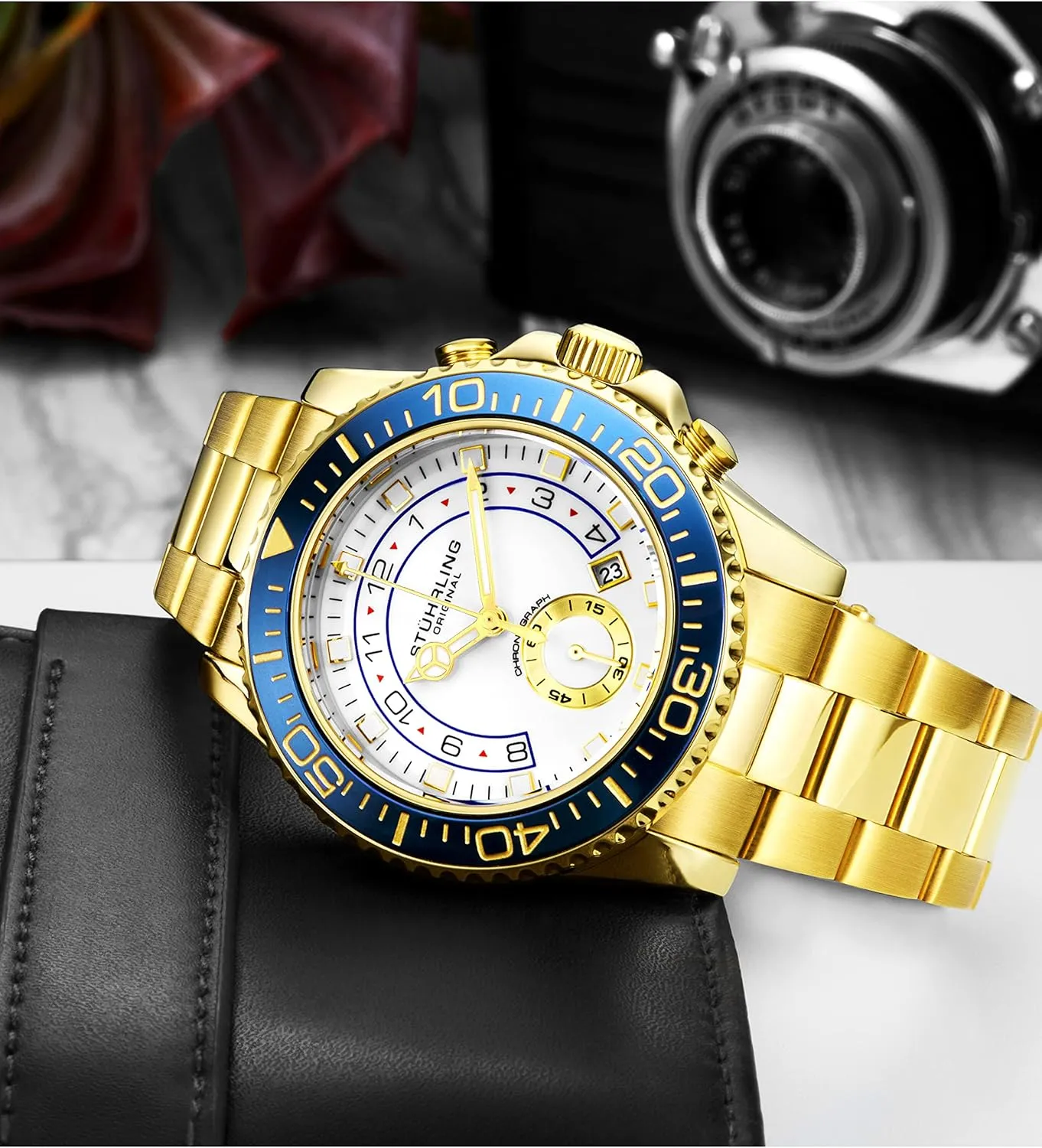 Sthrling Original Men's Chronograph Dive Watch with Stainless Steel Bracelet Quickset Date Screw Down Crown Water Resistant up to 10 ATM